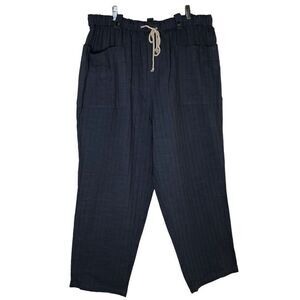 NEW Very J Slate Blue Textured Cotton Relaxed MIDI Pants NWT